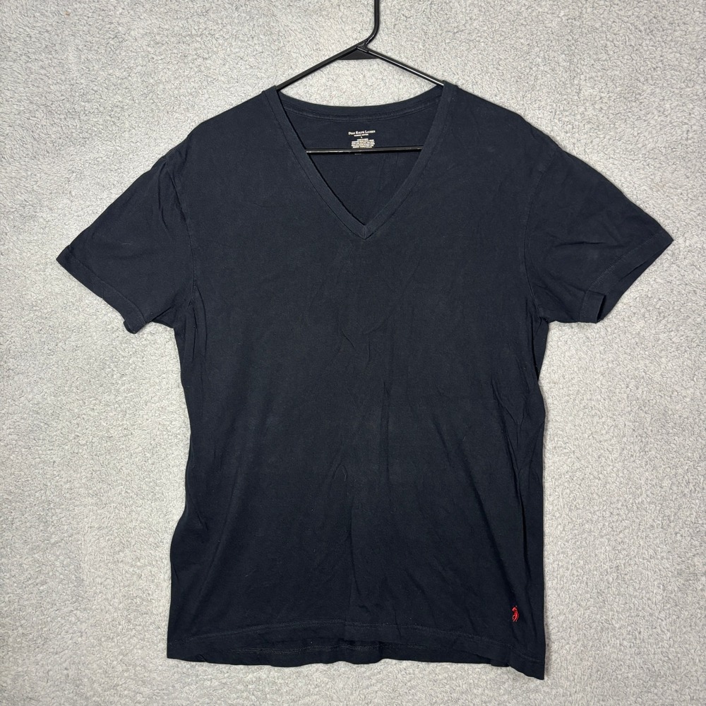 Polo Ralph Lauren Classic Cotton V-Neck T-Shirt Mens‎ L Black Red Pony Logo